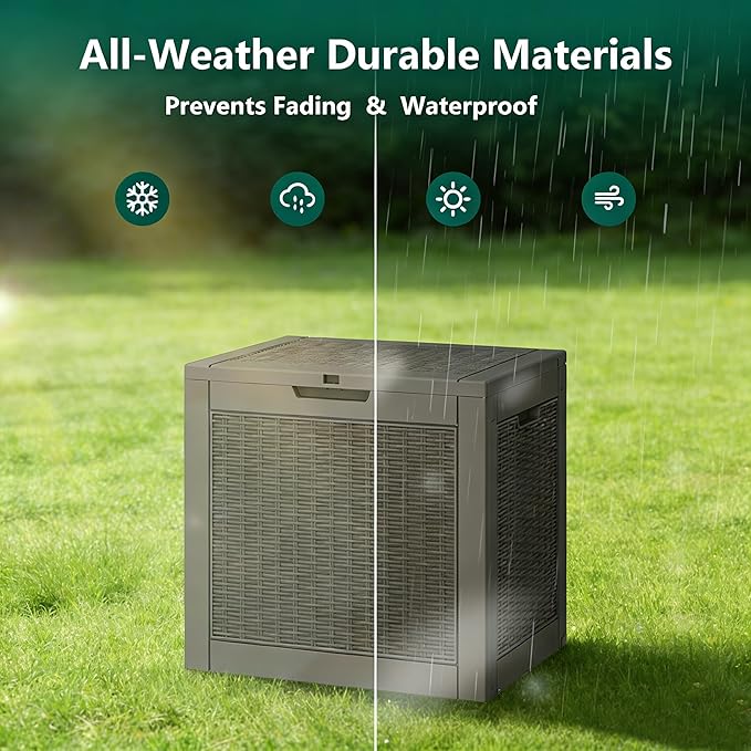 Outdoor Storage Box, 32 Gallon Resin Deck Boxes Outdoor Waterproof For Patio Furniture, Garden Tools, Pool Supplies, Lockable And UV Resistant (a Set of 2,Rattan Gray)