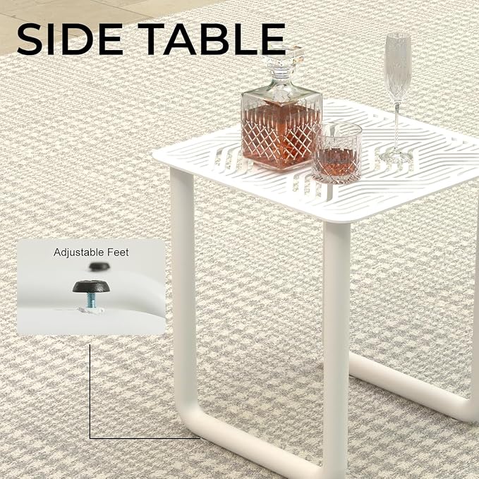 7-Seat Aluminum Patio Conversation Set, Modern Outdoor Sofa with Oversized Fire Pit Table (Glass Wind Guard), 6.5" Thick Cushions, All-Weather for Balcony, Garden (White)