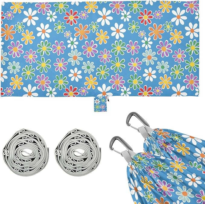 Portable Single Hammock Flowers Colorful Pattern Garden Yard Outdoor Hammocks