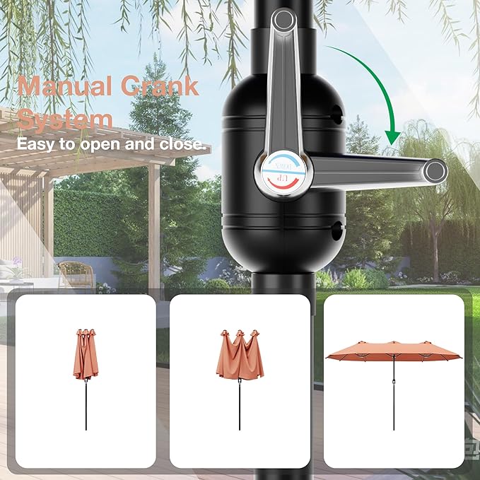 Joyside 13FT Large Patio Umbrella, Outdoor Double Sided Umbrella, Rectangle Umbrella with Crank Handle, 12 Sturdy Ribs for Deck, Porch and Pool