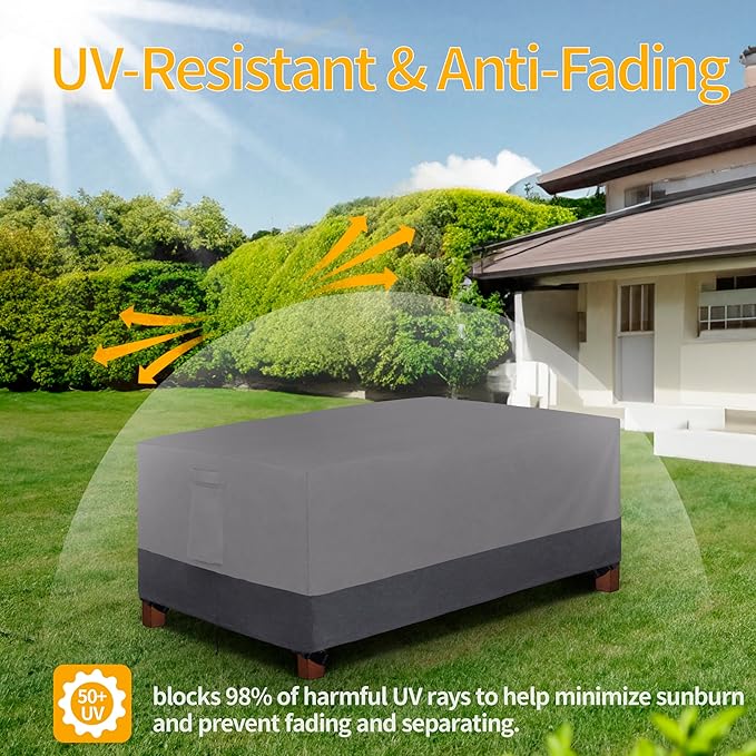 Easy-Going 600D Heavy Duty Rectangular Table Cover UV Resistant and Waterproof Outdoor Lawn Patio Furniture Cover (72" Lx44 Wx23 H, Gray/Dark Gray)