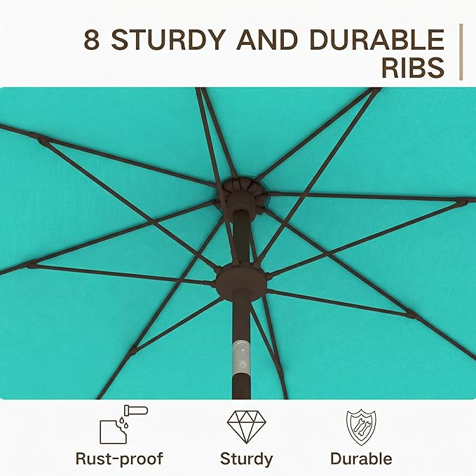 Kingdura 10FT Outdoor Patio Umbrella, Market Table Umbrella with Push Button Tilt and Crank, 8 Sturdy Fiberglass Ribs, UV Protection for Pool, Lawn, Deck, Backyard, Garden (Tiffany blue)