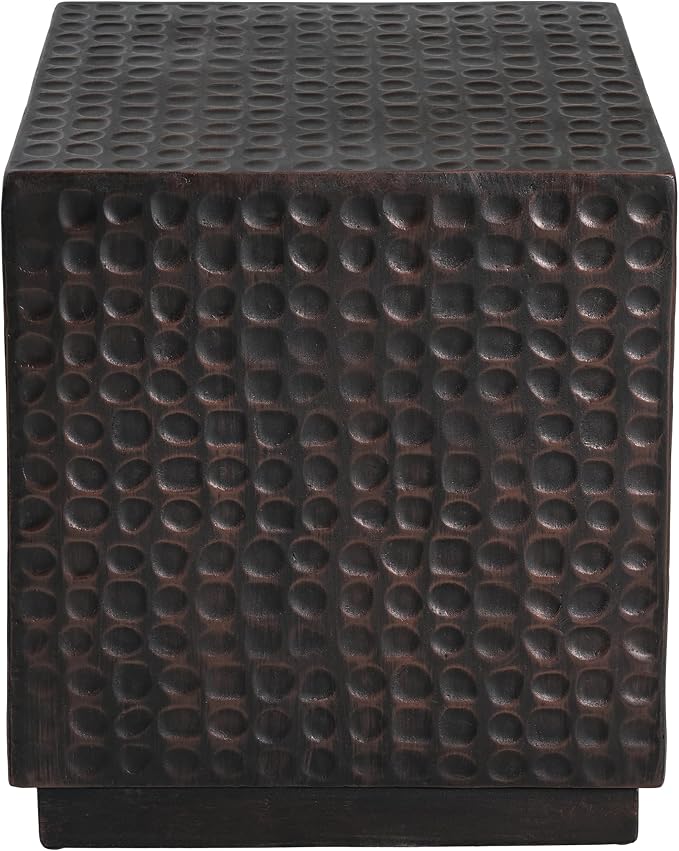 Christopher Knight Home Jeanie Outdoor Side Table Lightweight Concrete, Patio End Table Cube, MGO Fluted Coffee Table for Outside, Garden, Backyard, Poolside Accent Table, Dark Brown Copper