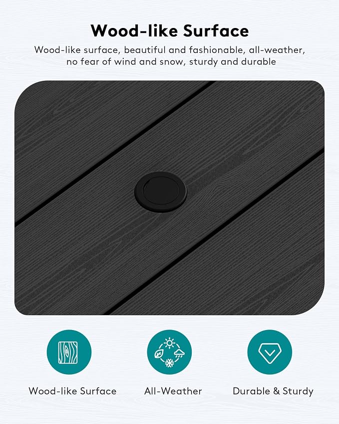 SERWALL HDPE Patio Coffee Table for Balcony, Deck, Black