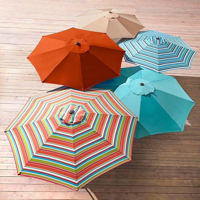 BrylaneHome Outdoor Tilt-And-Crank Umbrella With 8 Sturdy Steel Ribs Heavy Duty Fade-Resistant Tilting Shade Patio Garden Backyard Décor Pool Home