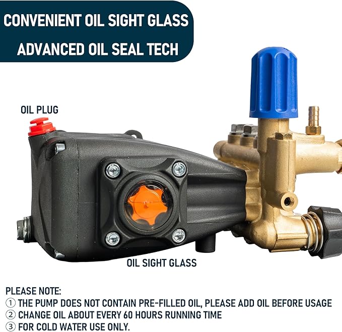 Hourleey Pressure Washer Pump, 3700PSI 2.5GPM 3/4" Shaft Horizontal Triplex Plunger Power Washer Pump Replacement with Adjustment Unloader, Compatible with Simpson MorFlex Models 40224, 40225, 40226