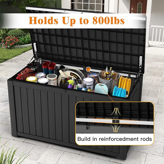 Outdoor Extra Large Storage Cabinet Deck Box, 200 Gallons Heavy Duty Deck Boxes, Weatherproof & UV-Resistant Lockable Patio Storage Cabinet for Garden Tools, Lawn Mower, Bikes, Patio Furniture