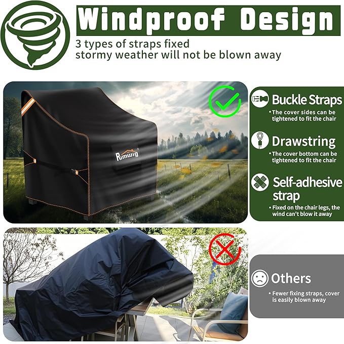 Patio Chair Covers 2 Pack, Waterproof Outdoor Furniture Covers, Heavy Duty Wicker Swivel Chair Covers for Garden Lawn 32" W x 37" D x 36" H