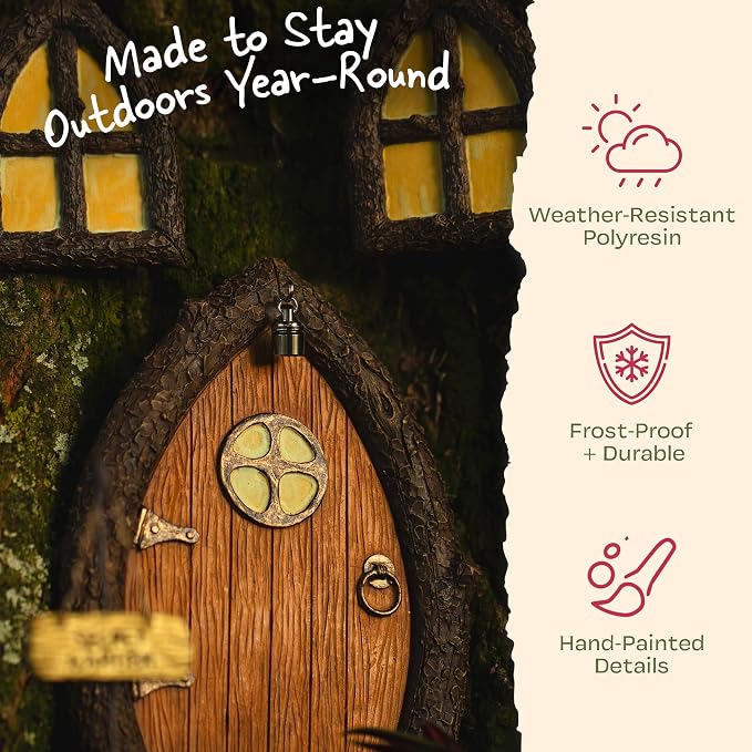 Fairy Door and Windows for Trees – Glow in The Dark Yard Art Sculpture Decoration for Kids Room, Wall and Trees Outdoor | Miniature Fairy Garden Outdoor Decor Accessories with Secret Garden Sign
