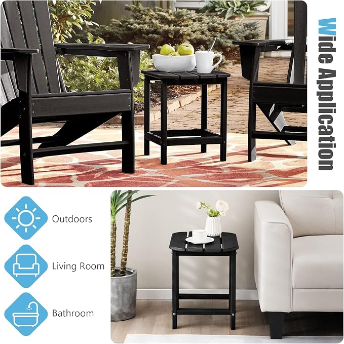 Giantex Side Table Outdoor Small Patio Table 18” Adirondack Table, Weather Resistant End Tables, Outside Square Tea Table for Patio, Backyard, Poolside, Garden, Balcony (2, Black)
