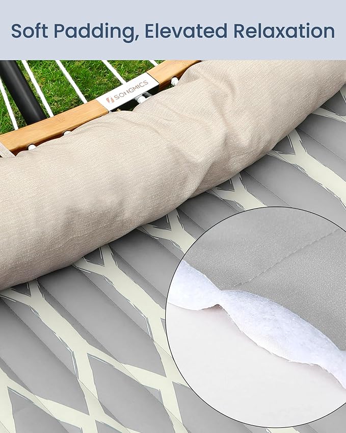 SONGMICS Hammock, Quilted Double Hammock with Padded Pillow, 78.7 x 55.1 Inches, 495 lb Weight Capacity, Portable for Outdoor Relaxation, Garden, Patio, and Camping, Gray UGDC034G02V1