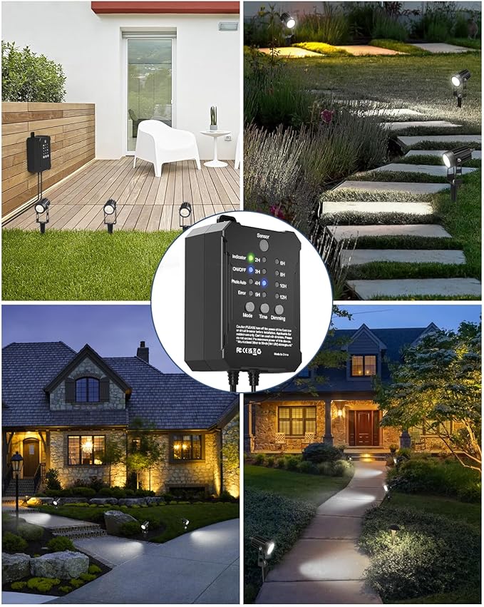 HIBOITEC Low Voltage Landscape Lighting with Transformer Photocell Sensor and Timer Spotlights Kit 52FT ETL Approved Wire Dimmable Waterproof 4000K for House Yard Trees Garden Plants Outdoor 6 Packs