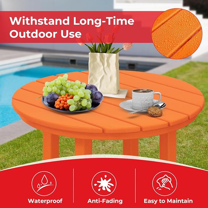 Costaelm Outdoor Bar Table, 42" Counter Height Round Patio Cocktail Bar Table, Patio Bar Table 3-Pieces Set Bistro Dining Table Pub Table for Deck, Backyard, Garden, Orange