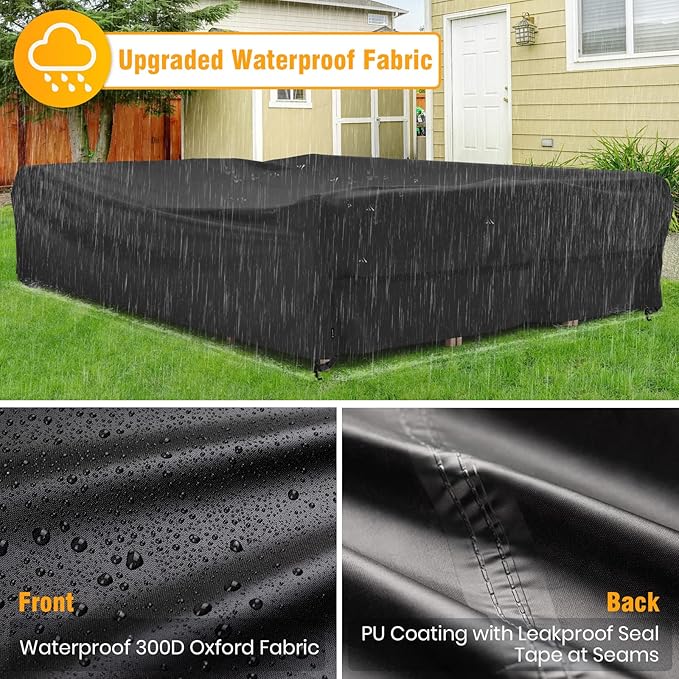 elway Patio Furniture Cover Waterproof Outdoor Sectional Sofa Set Covers, Large 126"Lx126"Wx28"H, All Weather Oxford Tear-Resistant Table Chair Set Cover with Windproof Design, Black