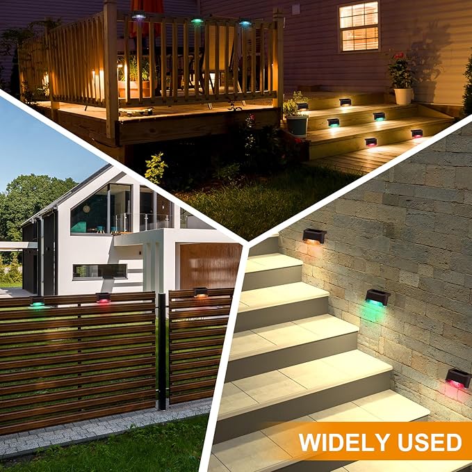 Geelin 32 Pcs Solar Deck Lights Outdoor, Waterproof LED Solar Step Fence Lights for Stairs, Step, Railing, Patio, Driveway, Garden, Pathway and Yard(Brown Shell Multicolor Light)