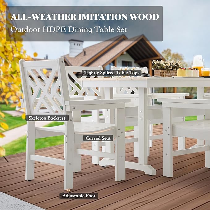 HDPE Dining Table Set for 8,10-Piece Outdoor Table and Chairs Include 8 Dining Chairs and 2 Pcs 62.5" Patio Dining Table with Umbrella Hole (White)