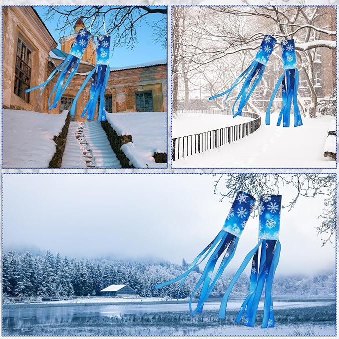NOVWANG 2 Pcs Winter Snowflake Windsocks, 40 Inch Christmas Windsock Winter Outdoor Hanging Decoration Flag for Yard Garden Patio Balcony Porch Home Decor