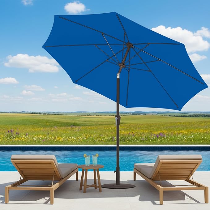 11FT Patio Umbrella, Outdoor Umbrella with with 8 Sturdy Fiberglass Ribs,Market Table Umbrella with Push Button Tilt and Crank,Suit for Backyard,Garden,Pool,Deck(Royal Blue)