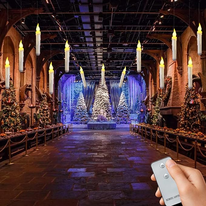 12 Pack LED Taper Candles Battery Operated with Remote, Flameless Flickering Halloween Floating Candle Lights Outdoor Electric Fake Candle Bulk for Chandelier Holder Christmas Party Decorations