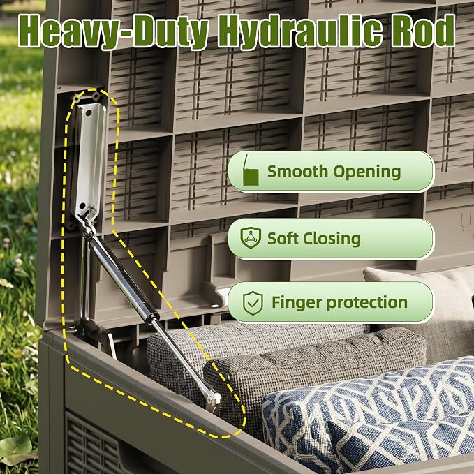 ROJIK 120 Gallon Waterproof Outdoor Deck Storage Box, Lockable Resin Patio Storage Bin with Lid for Garden Tools, Patio Cushions & Outdoor Accessories(Grey)