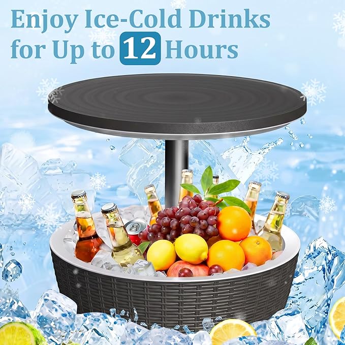 Outdoor Side Table, Cooler Bar Table, Weather Resistant Patio End Tables, Patio Furniture for Garden, Porch, Pool, Lawn, Backyard or Indoor (Black)