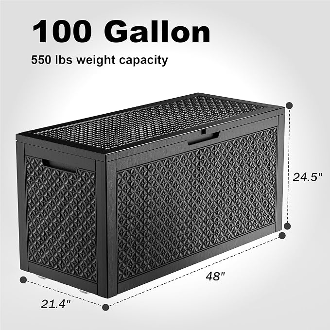 New 121 Gallon Outdoor Storage Box, Resin Deck Boxes Waterproof, Indoor Outdoor Bin for Package Delivery, Patio Cushions, Gardening Tools, Lockable, UV Resistant