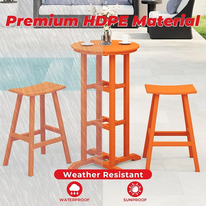 Costaelm Outdoor Bar Table, 42" Counter Height Round Patio Cocktail Bar Table, Patio Bar Table 3-Pieces Set Bistro Dining Table Pub Table for Deck, Backyard, Garden, Orange