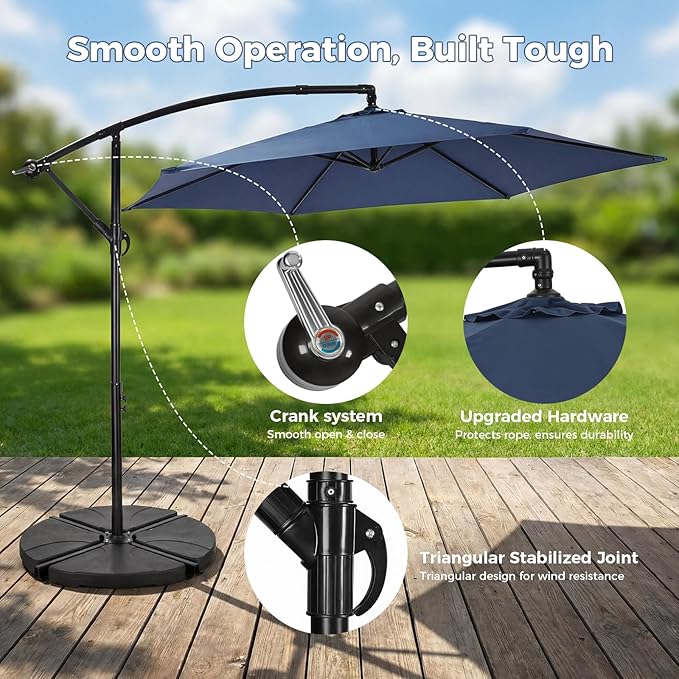 VOWNER Offset Patio Umbrella, Cantilever Outdoor Umbrellas with Easy Tilt Adjustment, UV Protection Sun Shade with Smooth Crank for Poolside, Garden, Backyard