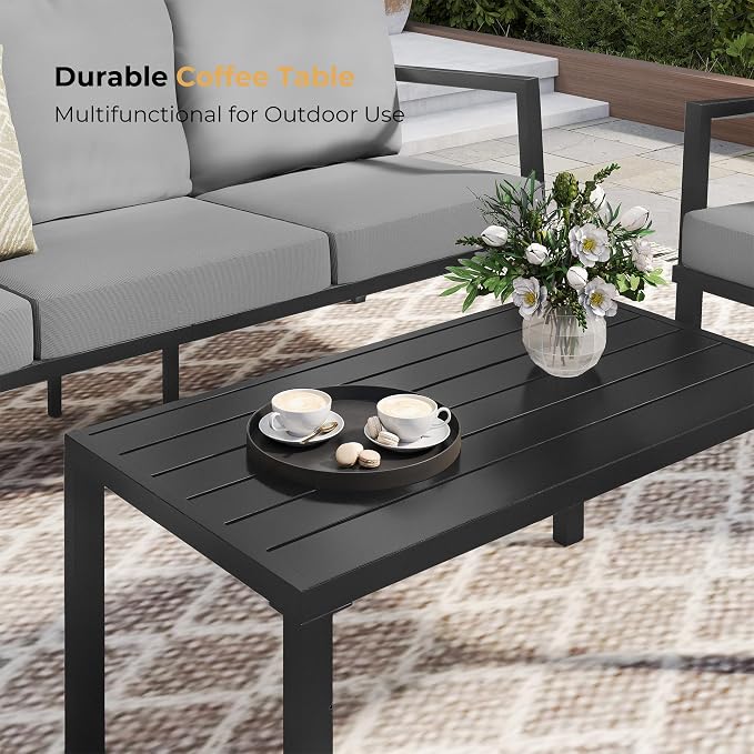 HAPPATIO Aluminum Patio Coffee Table, All-Weather Outdoor Coffee Table for Garden, Deck, Patio Furniture Center Table,Black
