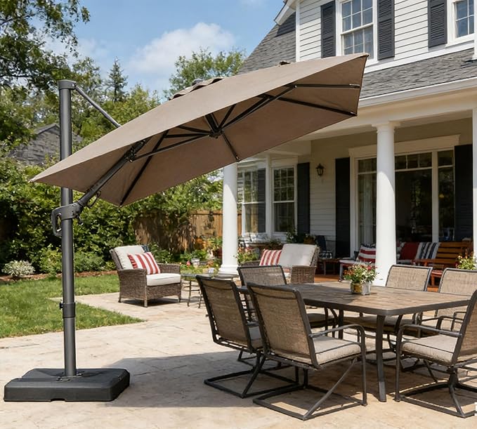 PURPLE LEAF 8' X 8' Left-right Tilting Outdoor Patio Umbrella Swivel Offset Cantilever Heavy Duty Rectangle Aluminum Umbrella with UV Resistant for Deck Pool Patio Backyard, Ash Mocha