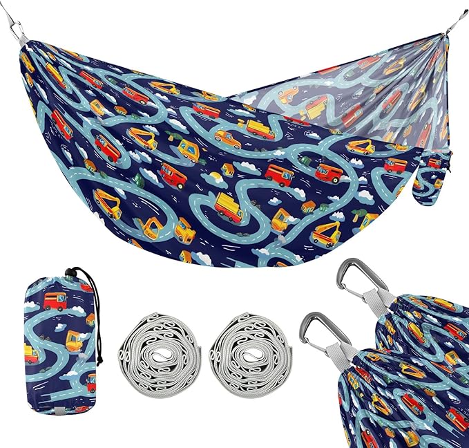 Camping Hammock Outdoor Hammocks for Outside Blue Road Truck Beach Trees Portable Lightweight with Pockets Tree Straps Indoor