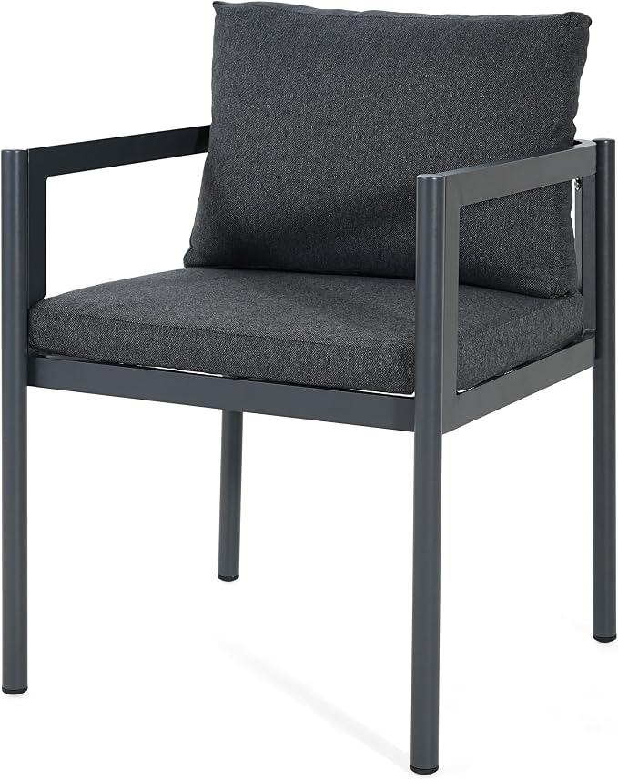 Christopher Knight Home Yoshi Acacia Wood Outdoor Dining Set for 6, 7 Piece Patio Dining Table and Chair Set, Metal Outdoor Dining Armchair and Table Set with Removable Cushion, Black+Grey+Teak