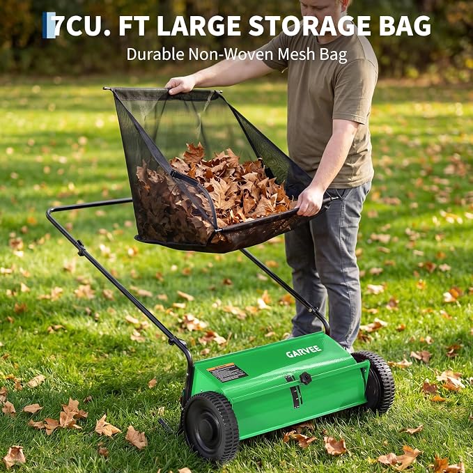 Push Lawn Sweeper 26Inch-Heavy Duty Walk Behind Leaf Collector and Yard Sweeper for Outdoor,Patio,Driveway,Garden Grass Sweepers,4 High Speed Spinning Brush,7 Cu. ft. Hopper Capacity