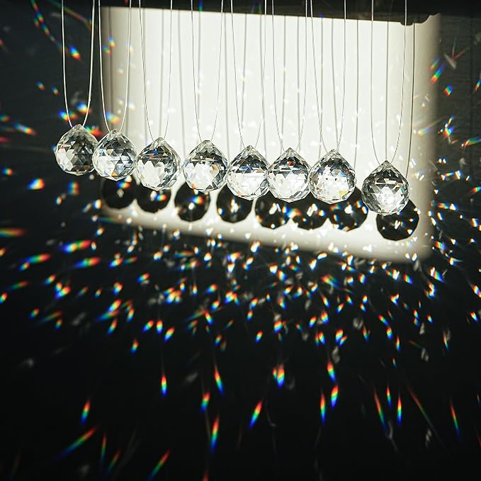 48pcs Clear Crystal Ball Prism 20mm Chandeliers Prism Sun Catcher Hanging | Rainbow Maker,Crystals Prisms Suncatchers for Windows,Glass Ball Ornaments For Christmas Tree,Chandeliers Crystals