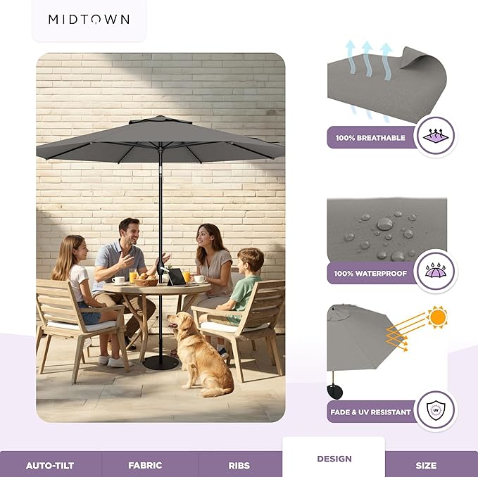 Midtown Umbrellas The Lean Patio Umbrella (Terylast Fabric - Charcoal, 8 Foot)