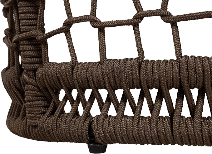 Outdoor Side Table with Grey Rope Frame, Patio Side Tables for Outside, Round Acacia Wood Outdoor End Table for Poolside Backyard Gazebo,No Assembly Required