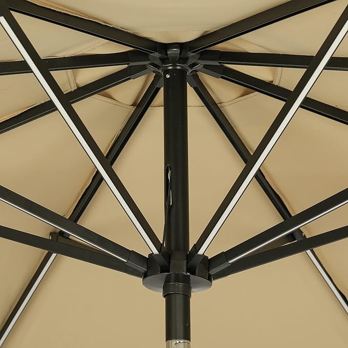 Island Umbrella Calypso 11 ft Octagon Patio Umbrella – With Crank Lift, Push-Button Tilt, Rust-Resistant Aluminum Pole, 8-Rib Frame, Solar LED Lights & Breez-Tex Weather-Resistant Canopy – Champagne