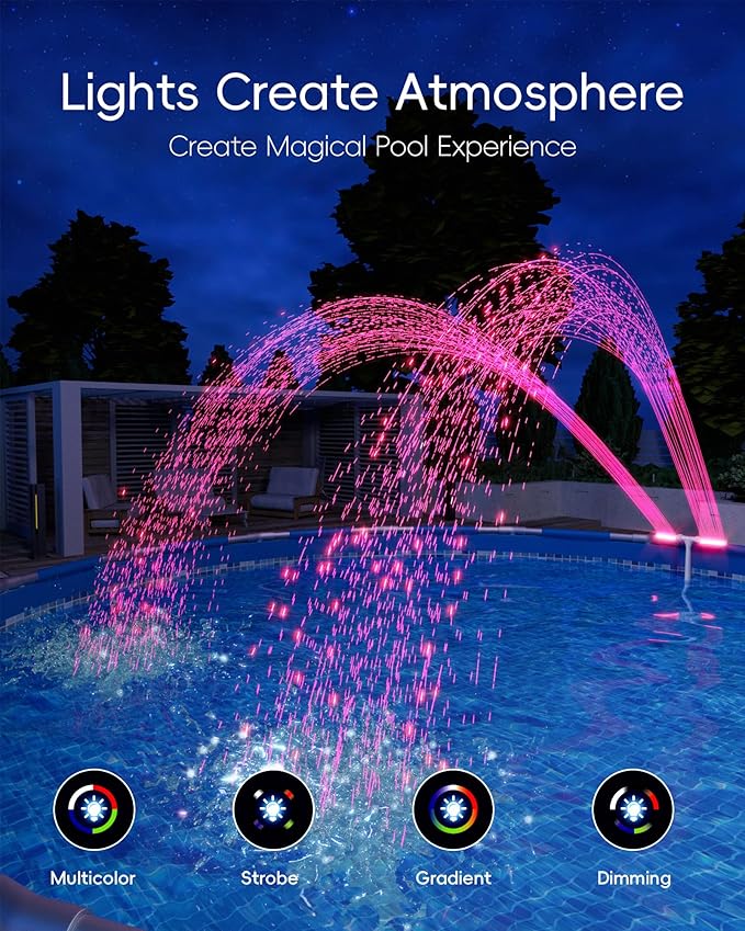 Pool Fountain with Lights for Above Ground/Inground Pools, 360° Adjustable Water Sprinkler Dual High-Pressure Spray, Remote-Controlled, Waterfall Cooler (White)