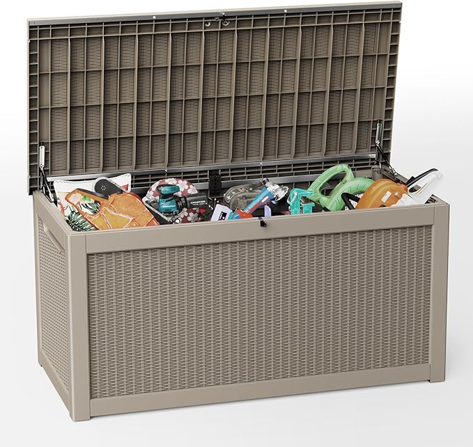 Large Outdoor Storage Box Waterproof, UV Resistant Resin Deck Box for Patio Furniture,Garden Tools,Cushions (Grey, 320 Gallon)