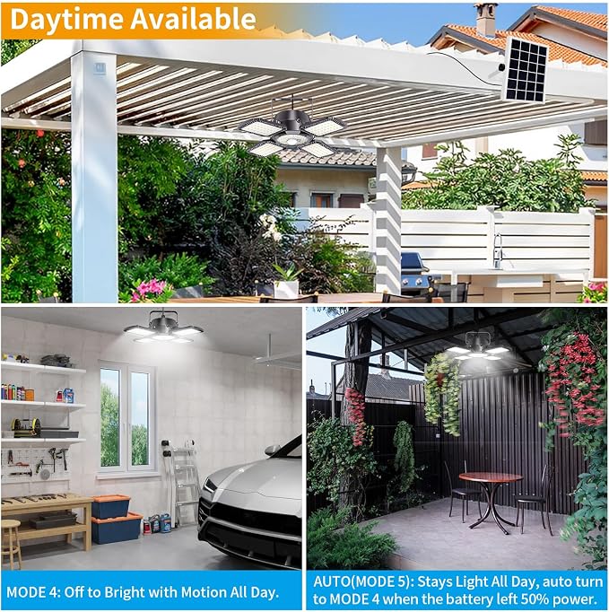 Solar Shed Light Outdoor Indoor, 176LED Solar Powered Motion Sensor Pendant Light Daytime Available, Solar Indoor Lights with 5 Lighting Modes & Remote for Shed Gazebo Barn Garage Home