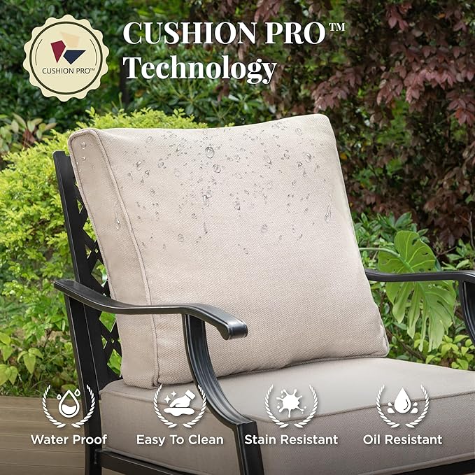 Patio Furniture Set 6 pcs, Outdoor Patio Furniture, 1 X 3-Seat Sofa, 2 X Single Chairs, 2 X Rocker Chairs, 1 X Coffee Table and 5.75" Extra Thick Cushion, Patio Conversation Set,Beige