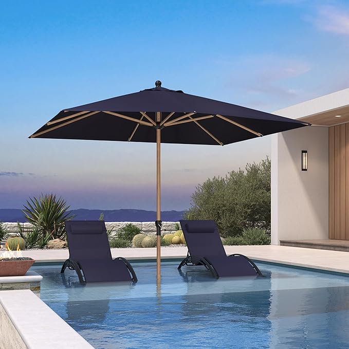 PURPLE LEAF 8' x 10' Patio Umbrella with Base Outdoor Umbrella Market Umbrella with Crank & 8 Ribs Aluminum Rectangular Table Umbrella Outdoor Patio for Backyard, Navy Blue