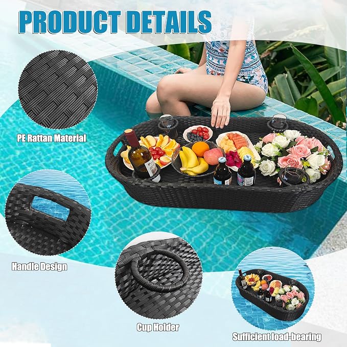 Floating Tray for Pool，Floating Pool Tray, Floating Tray - Floating Pool Table, Ideal for Food & Drinks - Floating Table for Pool - Essential Floating Food Tray for Pool Activities(Oval Big)