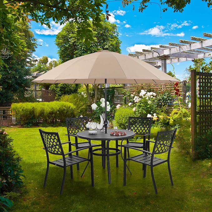 MFSTUDIO Outdoor Dining Set for 4, Round Patio Table and Chairs Set, Metal Patio Furniture Set for Deck, Backyard, Poolside & Garden