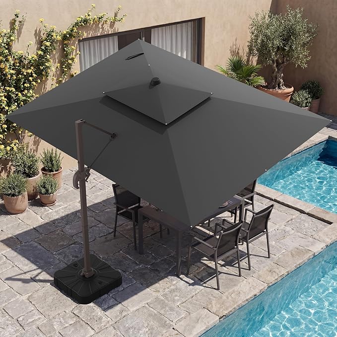 HASLE OUTFITTERS 9x12 FT Patio Cantilever Umbrella, Outdoor Offset Large Rectangular Heavy Duty Double Top Umbrellas with 360° Rotation for Pool Garden Deck，Grey