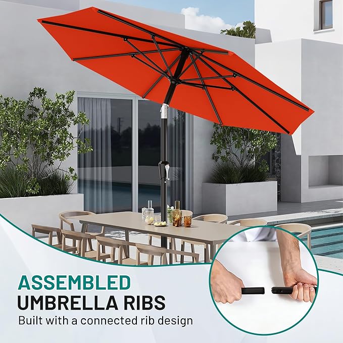 AreShark 10 FT Outdoor Patio Umbrella, Patio Table Umbrella with Push Button Tilt and Crank, Outdoor Patio Umbrellas with 8 Fiberglass Ribs, Patio Umbrellas for Market, Garden, Pool (Orange)
