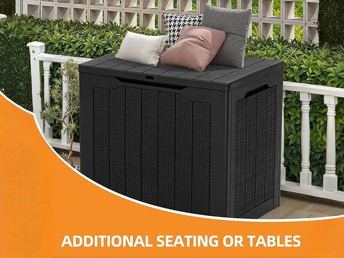 30 Gallon Resin Deck Box Outdoor Storage Box with Lockable Lid, Waterproof Patio Storage Bench for Cushions, Garden Tools, Rattan Design, UV Resistant, Easy Assembly