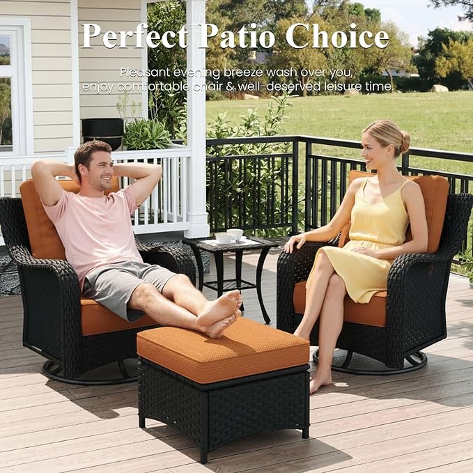 LayinSun 6 Piece Wicker Outdoor Furniture Set with 6-inch Comfy Cushions, High Back Patio Furniture Set with Swivel Rocking Chairs and Side Table