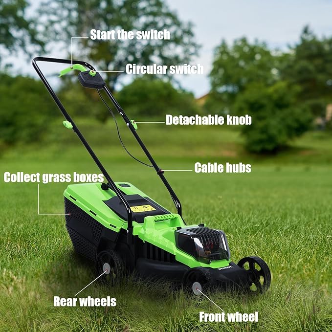 Electric Lawn Mower 1600W Self-Propelled Lawn Mower Cordless Brushless with 30L Grass Tank Brushless Motor Three Adjustable Height 25 45 65mm 3600Rpm US Plug