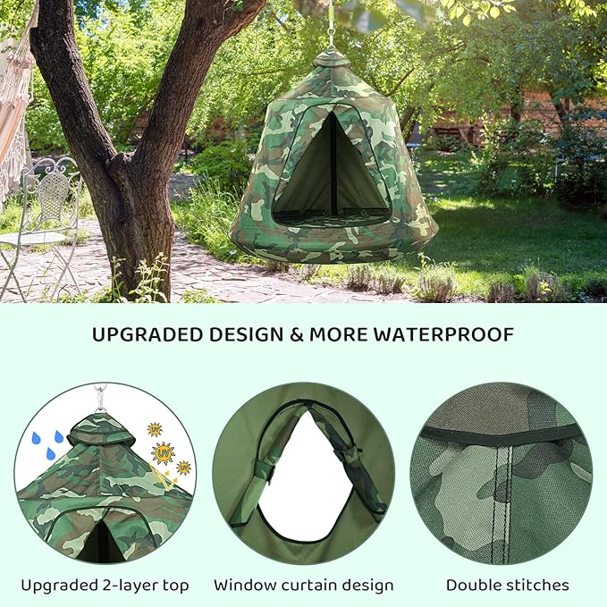 TLSUNNY Hanging Tree Tent for Kids Adults, Hanging Tents Indoor Outdoor 45 H x 44 Diam, Portable Waterproof Play Tent w/LED Lights String, Tree House Swing Pod, Hangout Huggle pod Ceiling Hammock